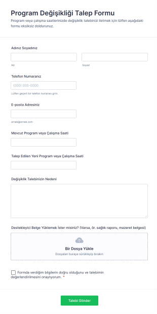 Program Değişikliği Talep Form Template