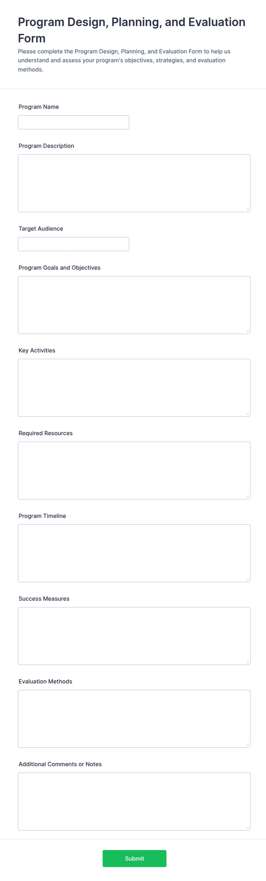 Program Design, Planning, and Evaluation Form Template | Jotform