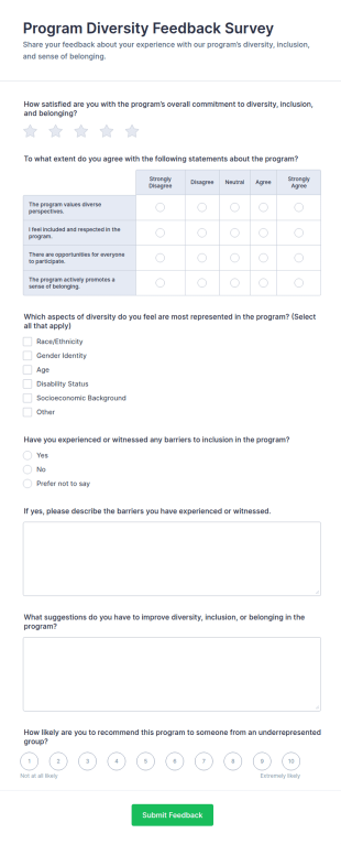 Program Diversity Feedback Survey Form Template
