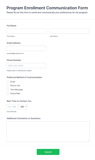 Program Enrollment Communication Form Template
