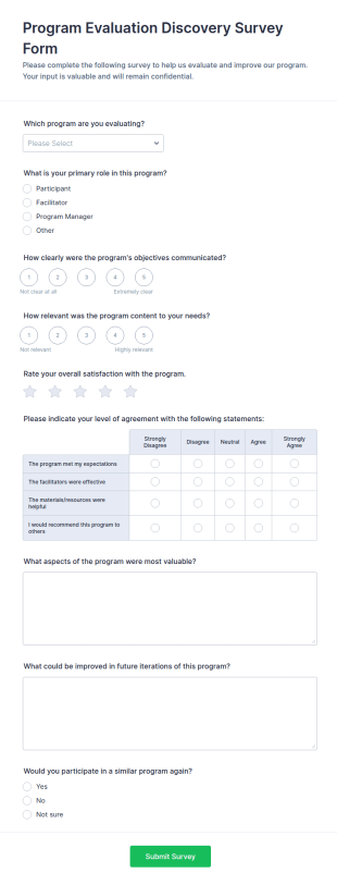 Program Evaluation Discovery Survey Form Template