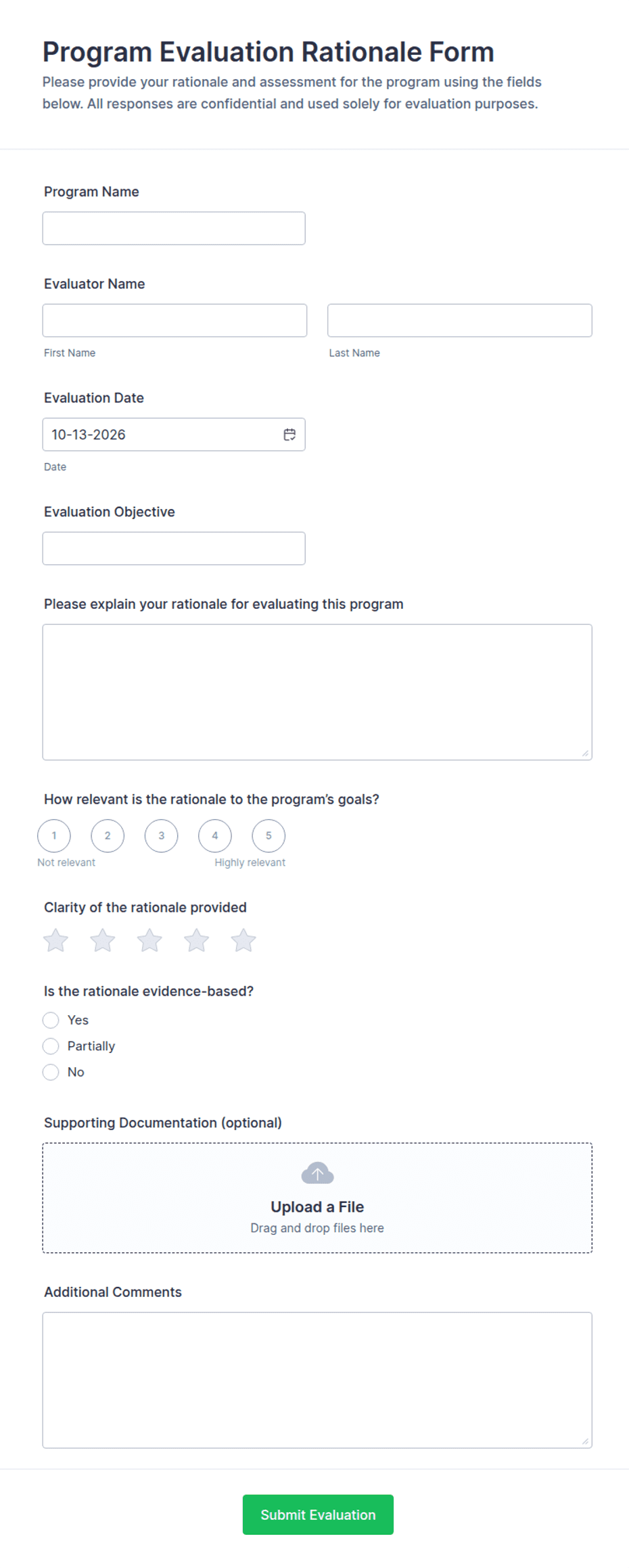 Program Evaluation Rationale Form Template | Jotform