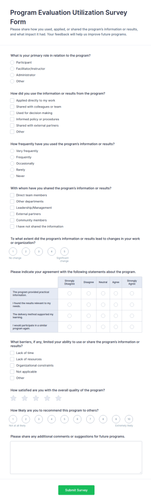 Program Evaluation Utilization Survey Form Template