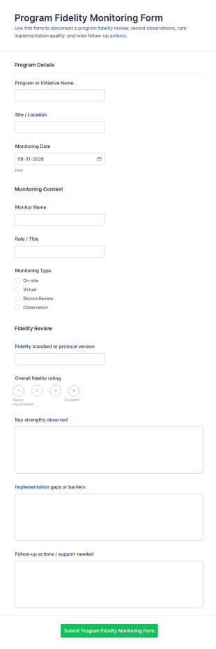 Program Fidelity Monitoring Form Template