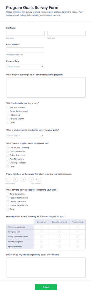Program Goals Survey Form Template