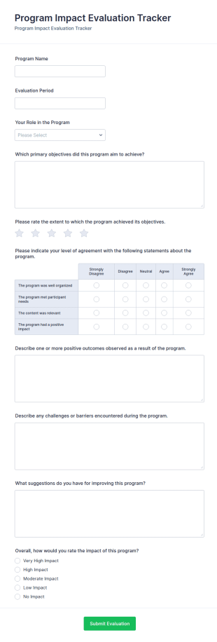 Program Impact Evaluation Tracker Form Template