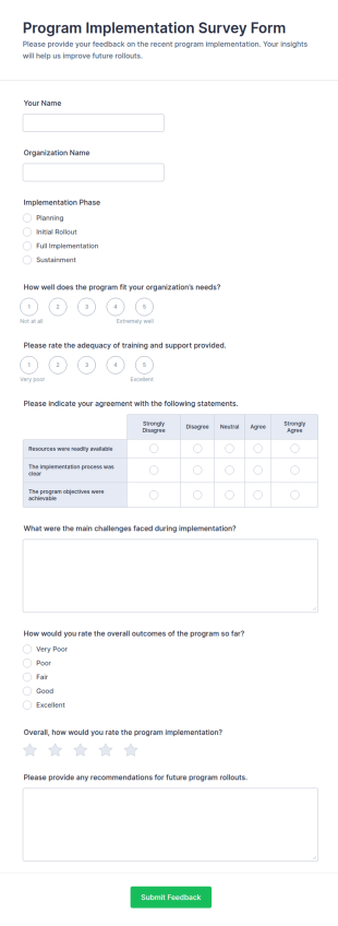 Program Implementation Survey Form Template
