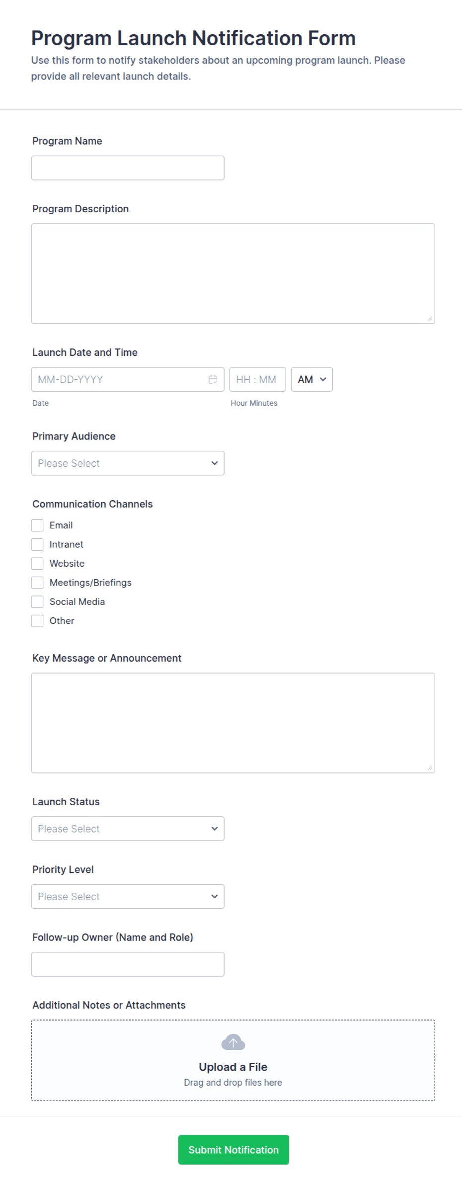 Program Launch Notification Form Template | Jotform