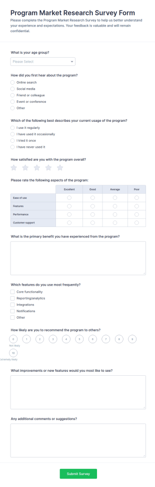 Program Market Research Survey Form Template