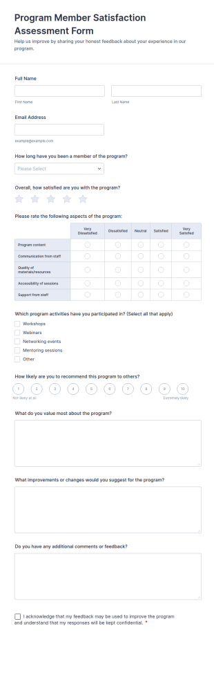 Program Member Satisfaction Assessment Form Template