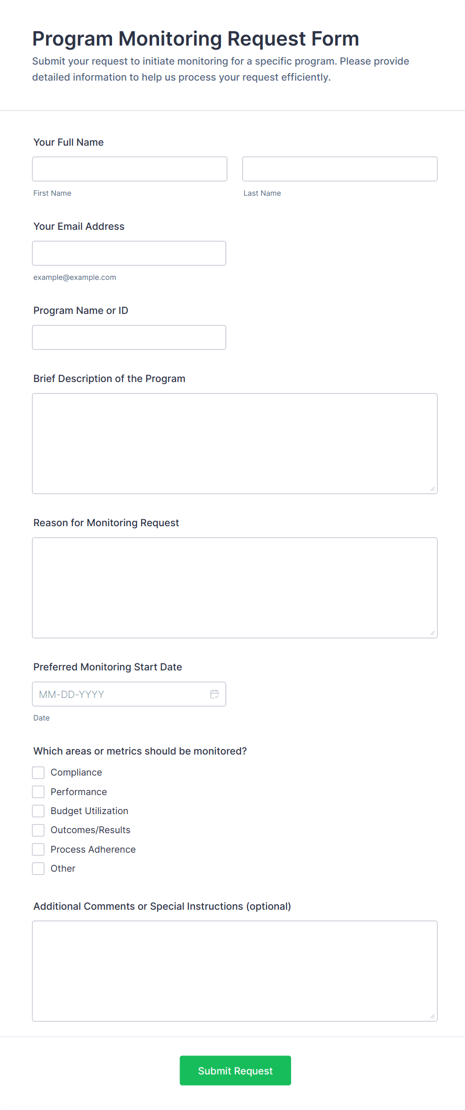 Program Monitoring Request Form Template | Jotform