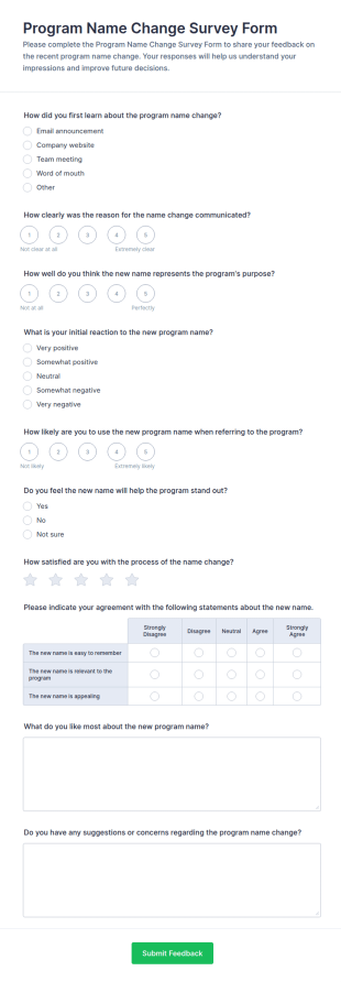 Program Name Change Survey Form Template