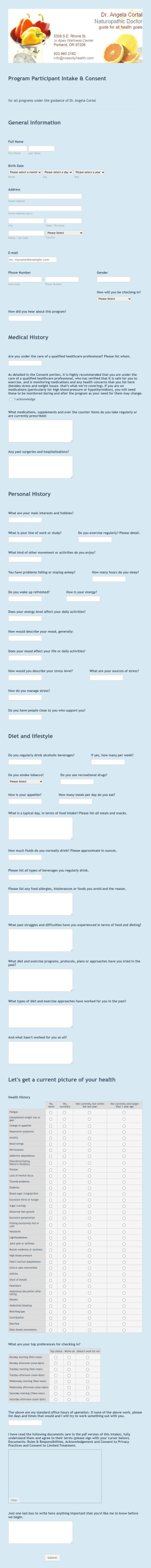 Program Participant Intake And Consent Form Template