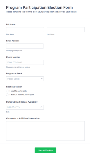 Program Participation Election Form Template