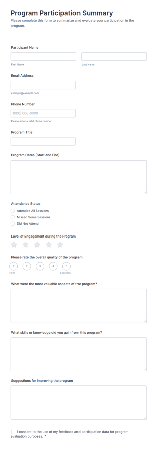 Program Participation Summary Form Template