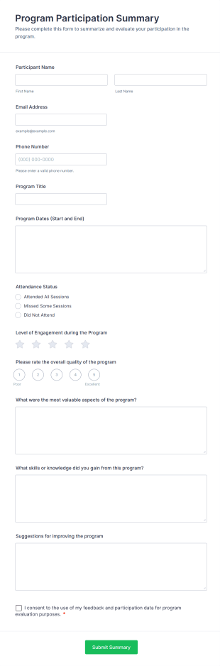 Program Participation Summary Form Template