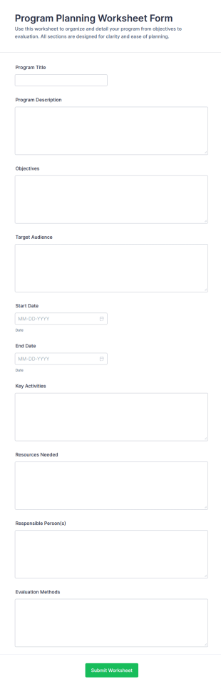 Program Planning Worksheet Form Template