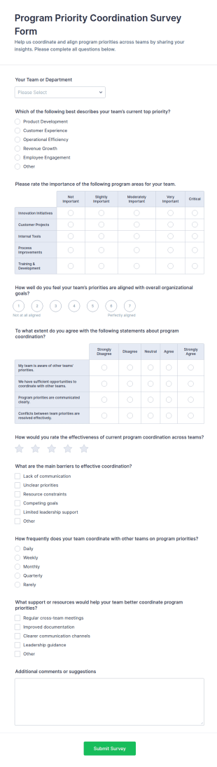 Program Priority Coordination Survey Form Template