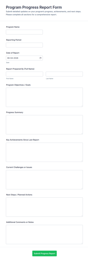Program Progress Report Form Template