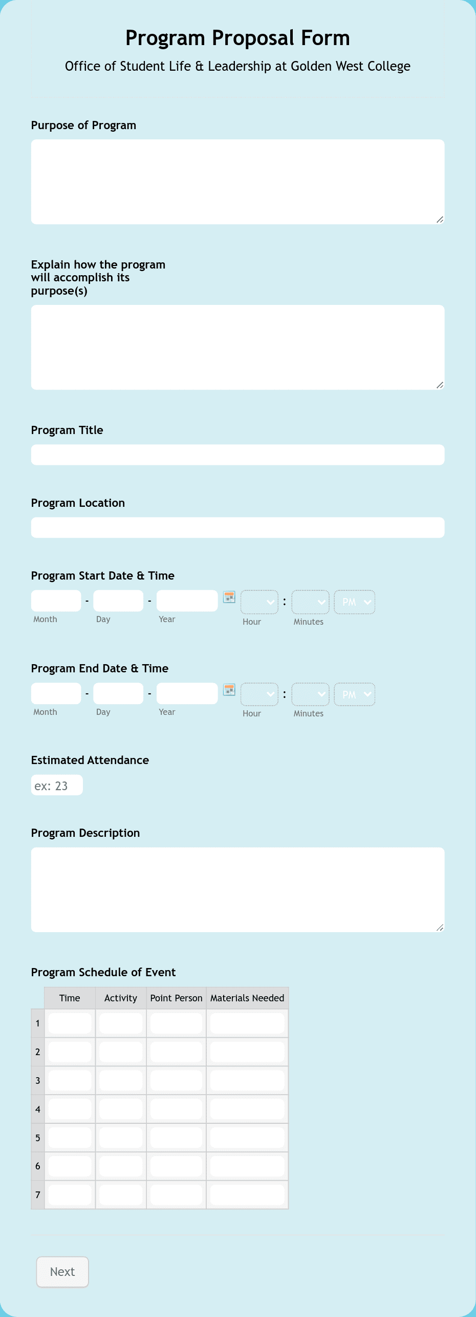 Program Proposal Form Template | Jotform