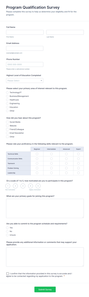 Program Qualification Survey Form Template