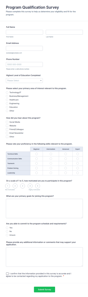Program Qualification Survey Form Template