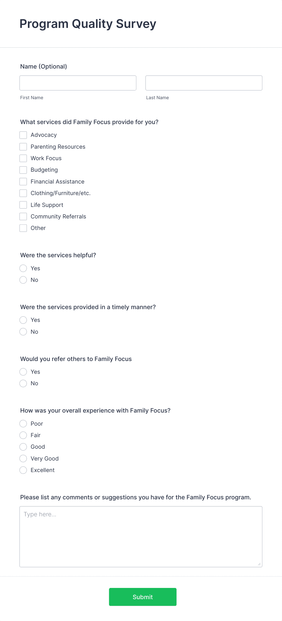 Program Quality Survey Form Template | Jotform