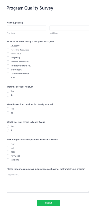 Program Quality Survey Form Template