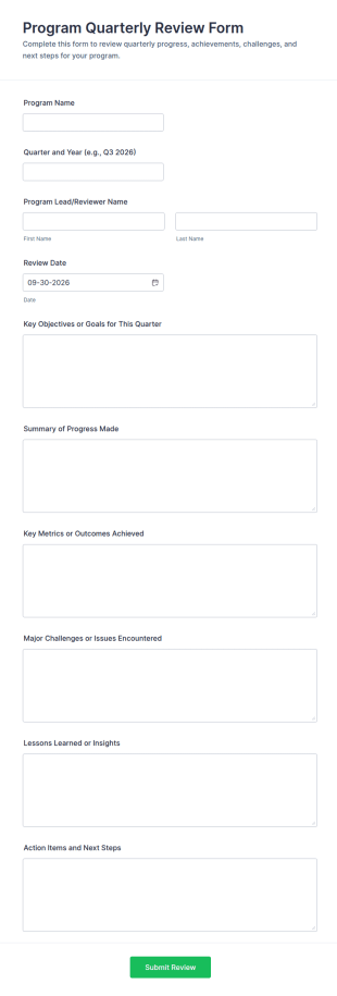 Program Quarterly Review Form Template