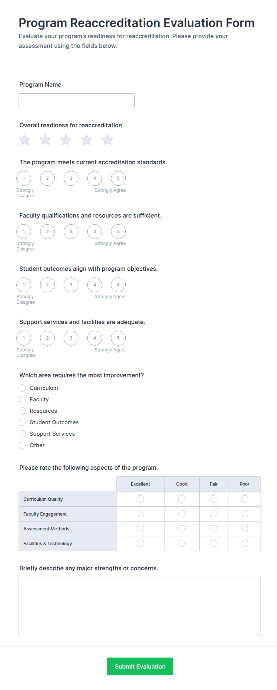 Program Reaccreditation Evaluation Form Template | Jotform