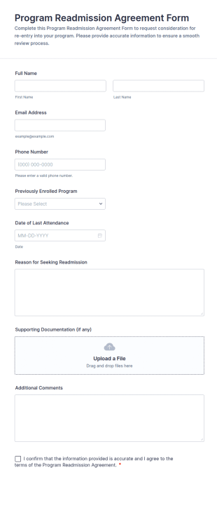Program Readmission Agreement Form Template
