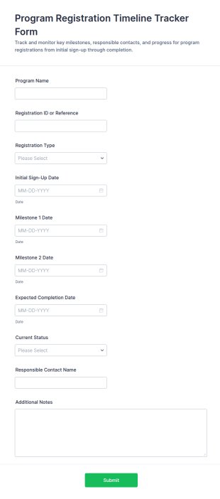 Program Registration Timeline Tracker Form Template