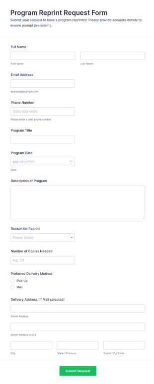 Program Reprint Request Form Template