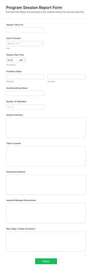 Program Session Report Form Template
