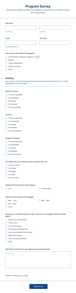 Program Survey Form Template