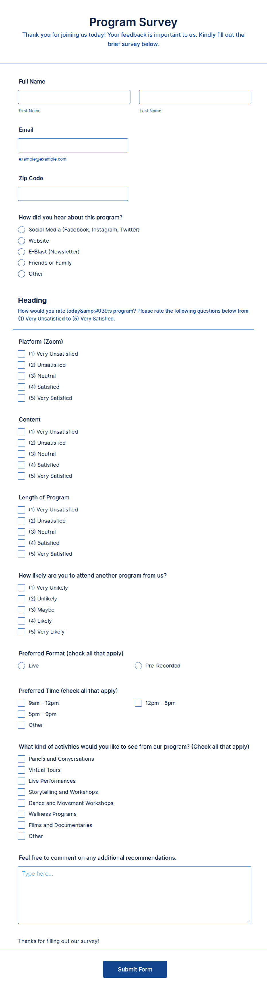 Program Survey Form Template | Jotform