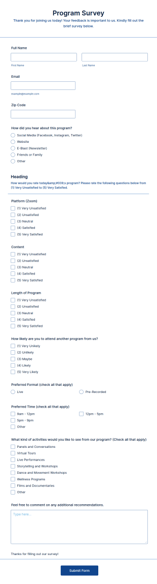 Program Survey Form Template