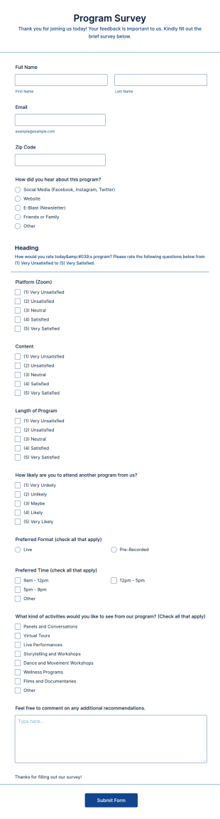 Program Survey Form Template