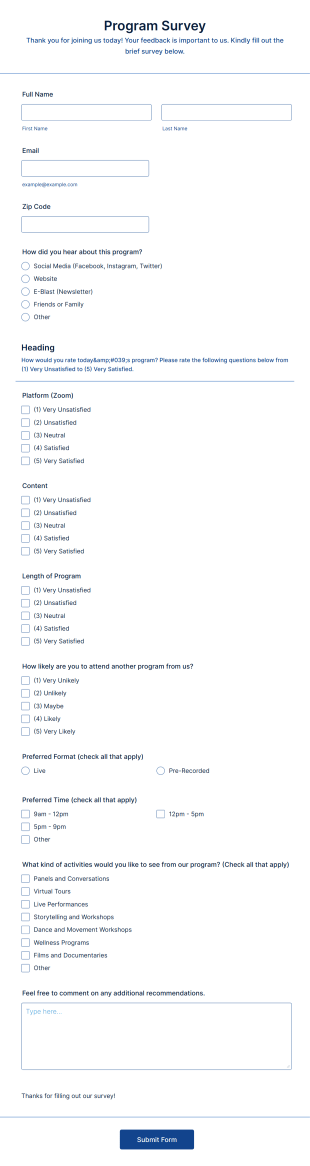 Program Survey Form Template