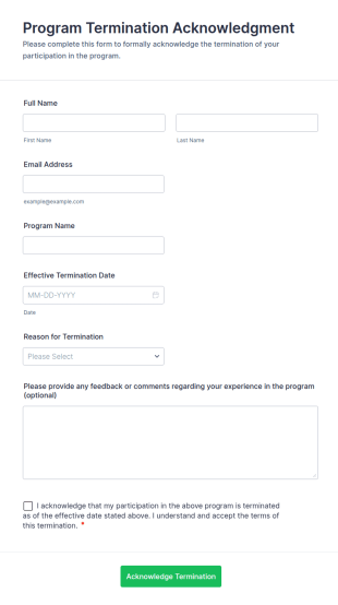 Program Termination Acknowledgment Form Template