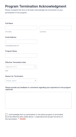 Program Termination Acknowledgment Form Template
