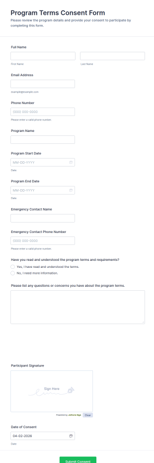 Program Terms Consent Form Template