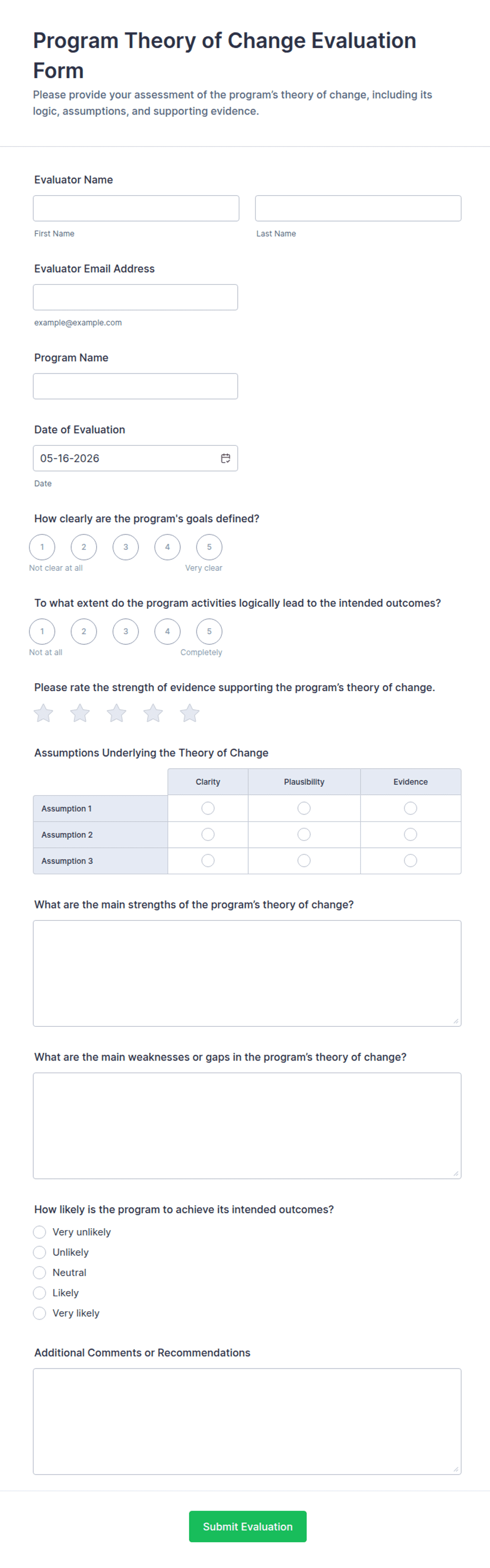 Program Theory of Change Evaluation Form Template | Jotform
