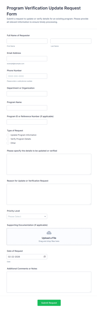 Program Verification Update Request Form Template