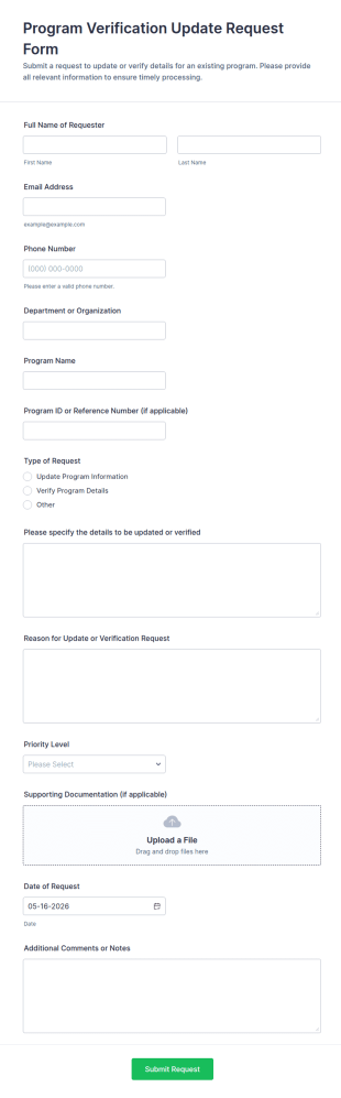 Program Verification Update Request Form Template