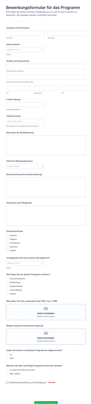 Programm Bewerbungsformular