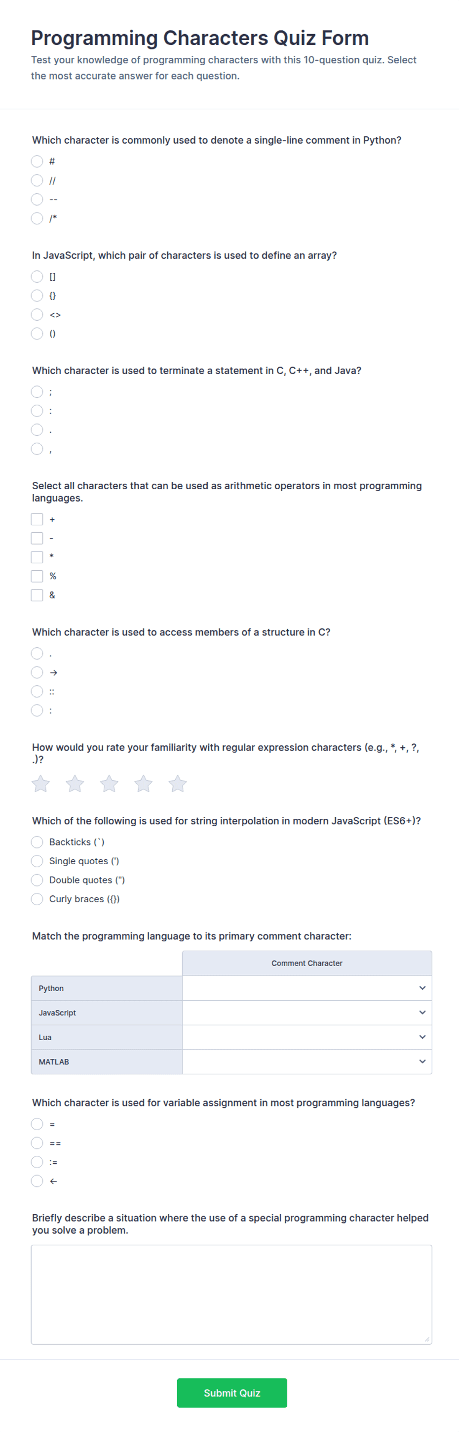 Programming Characters Quiz Form Template | Jotform