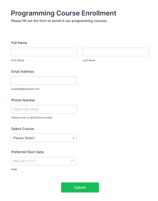 Programming Course Enrollment Form Template