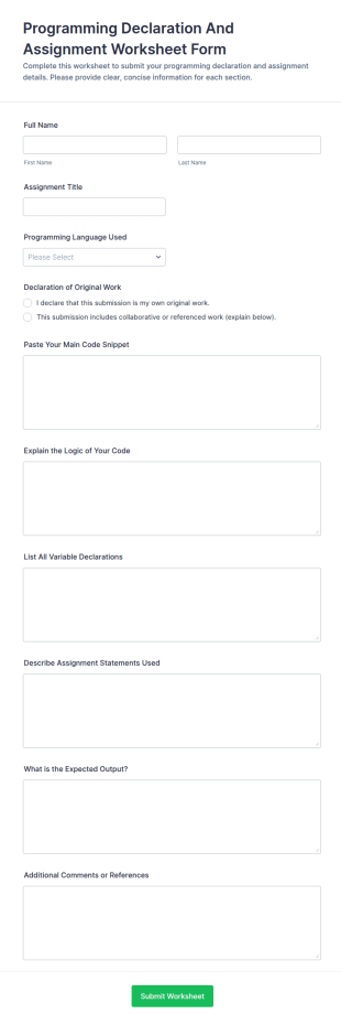 Programming Declaration And Assignment Worksheet Form Template