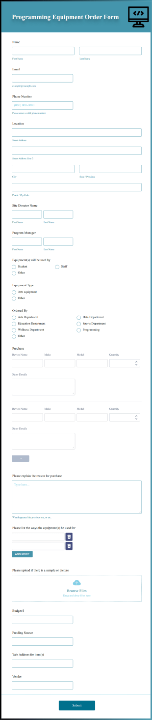 Programming Equipment Order Form Template